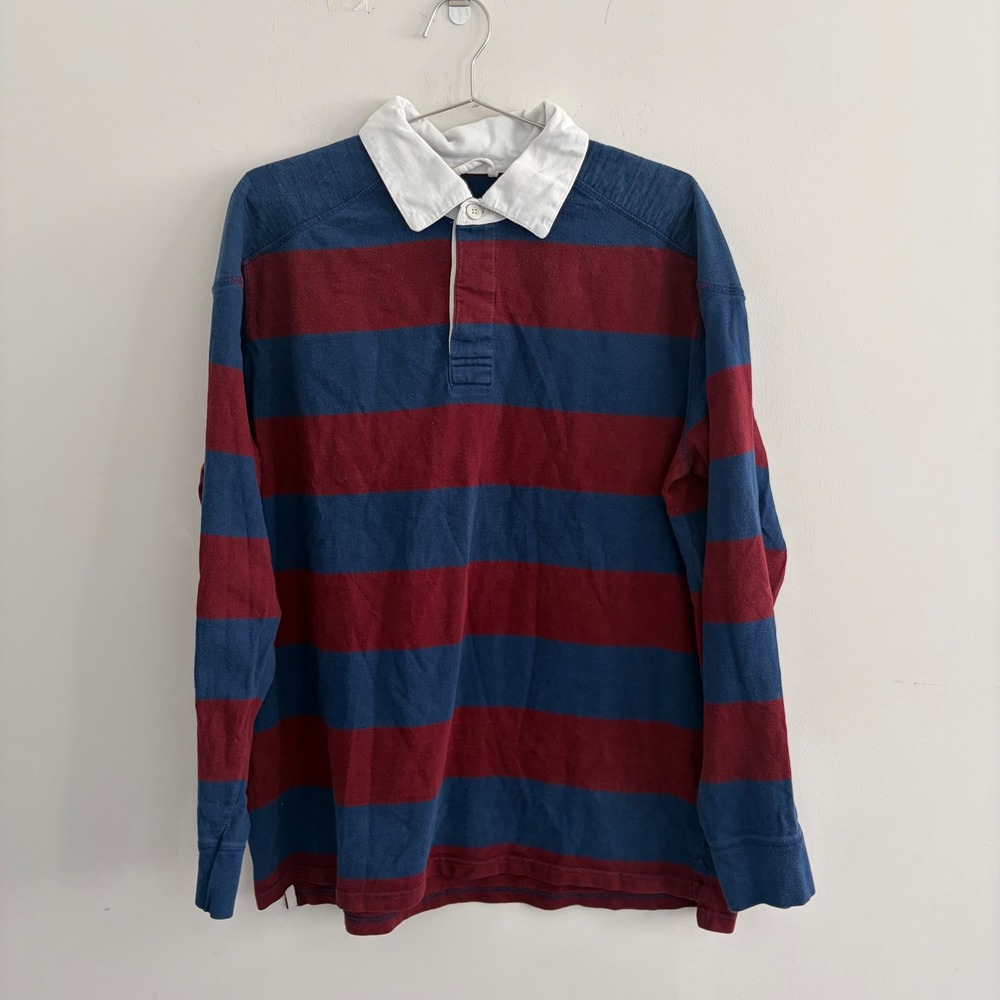 Gap Mens Rugby Shirt XL Long Sleeve Striped Blue Maroon Cotton Preppy